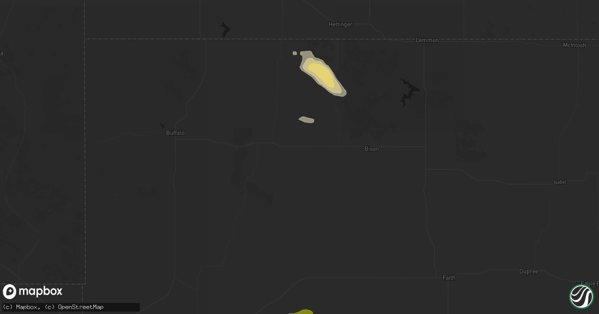 Hail map in Prairie City, SD on July 9, 2026