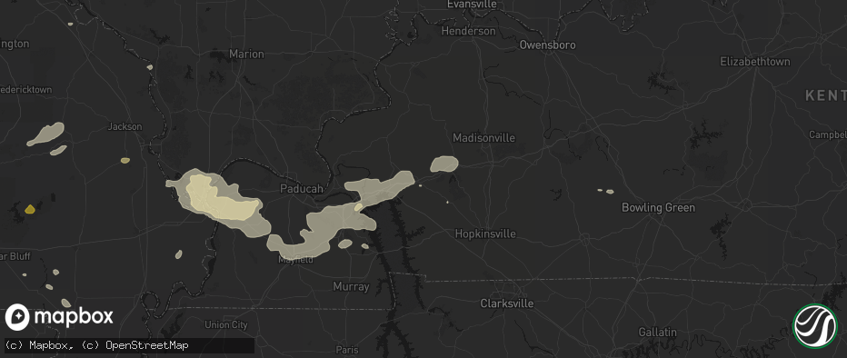 Hail map in Princeton, KY on July 9, 2026
