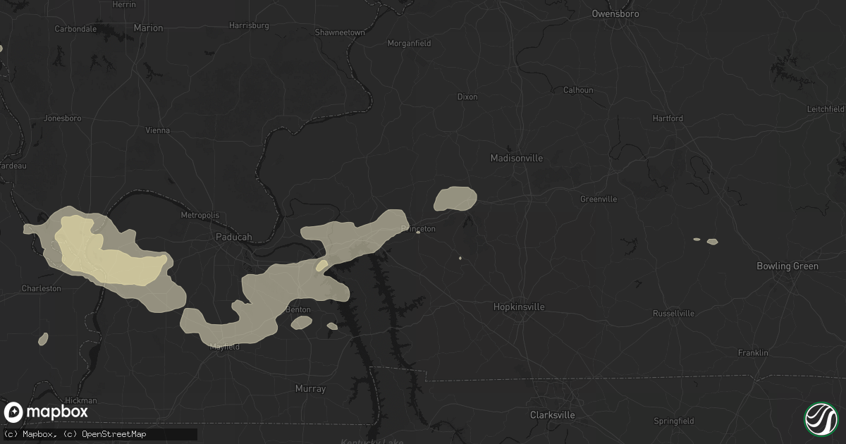 Hail map in Princeton, KY on July 9, 2026