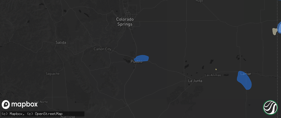 Hail map in Pueblo, CO on July 9, 2026
