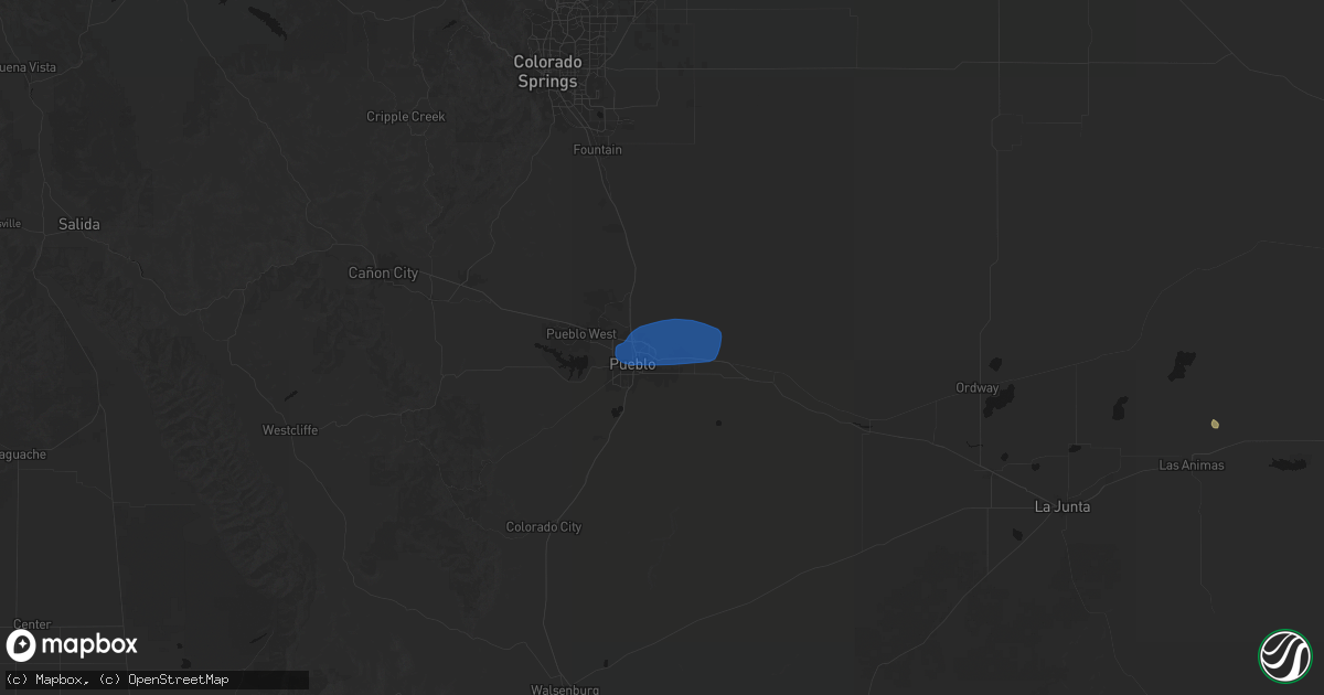 Hail map in Pueblo, CO on July 9, 2026