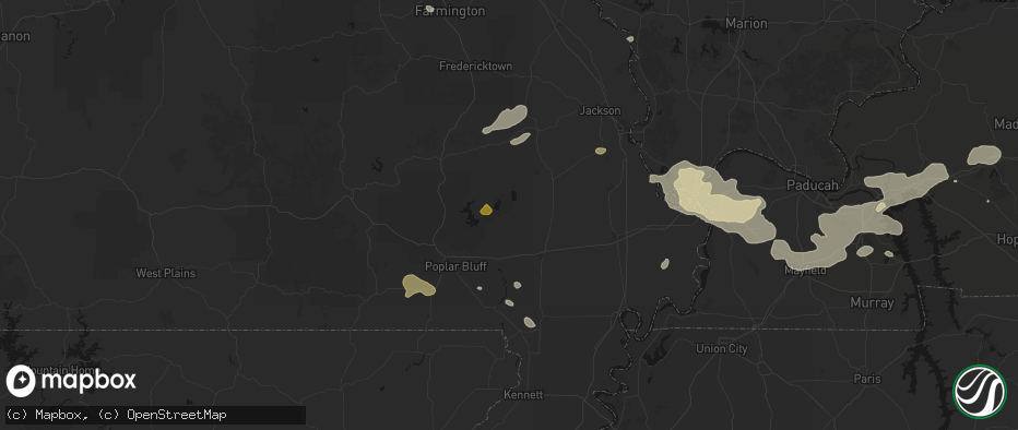 Hail map in Puxico, MO on July 9, 2026