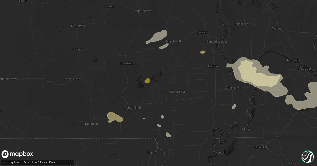 Hail map in Puxico, MO on July 9, 2026
