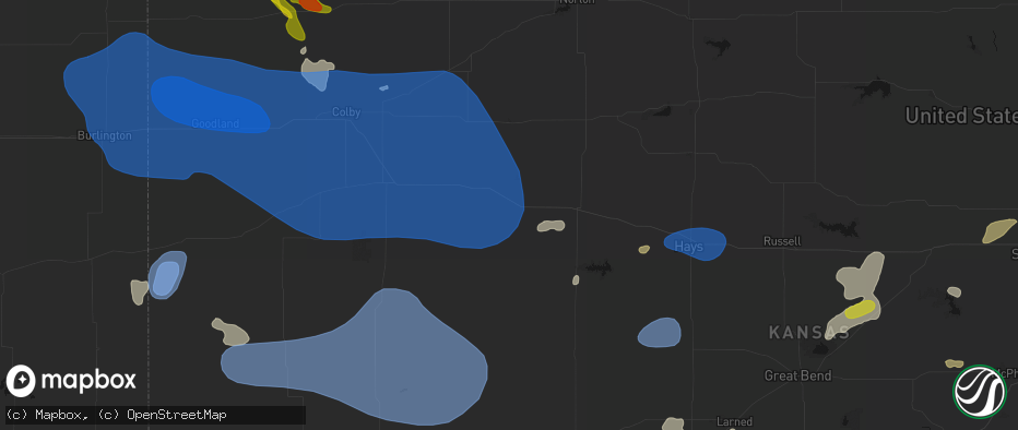 Hail map in Quinter, KS on July 9, 2026