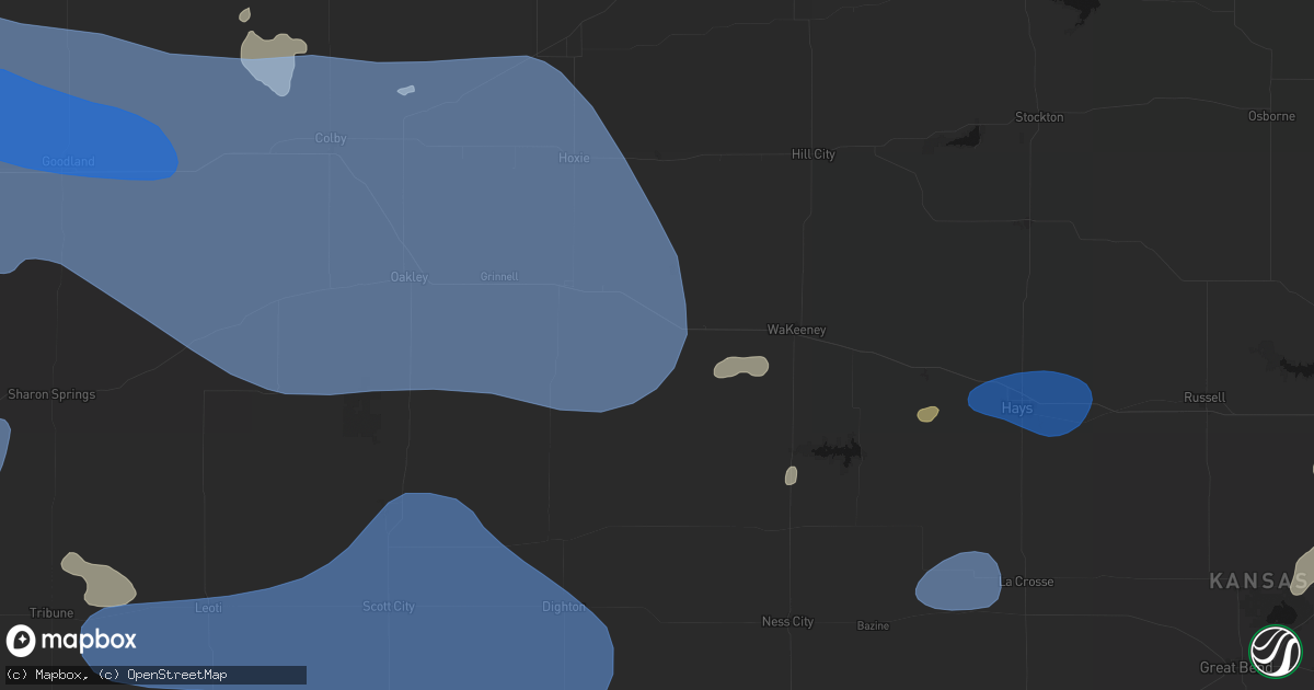 Hail map in Quinter, KS on July 9, 2026