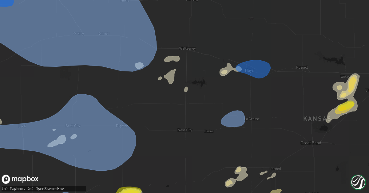 Hail map in Ransom, KS on July 9, 2026