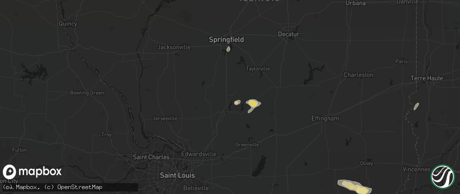 Hail map in Raymond, IL on July 9, 2026