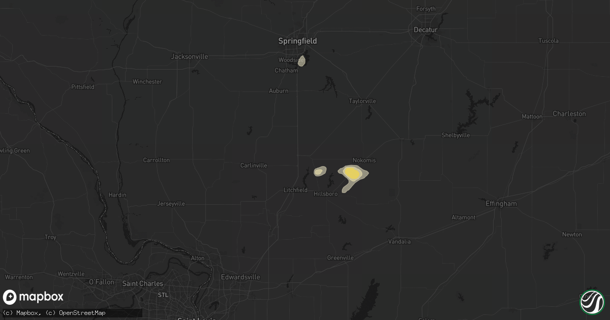 Hail map in Raymond, IL on July 9, 2026