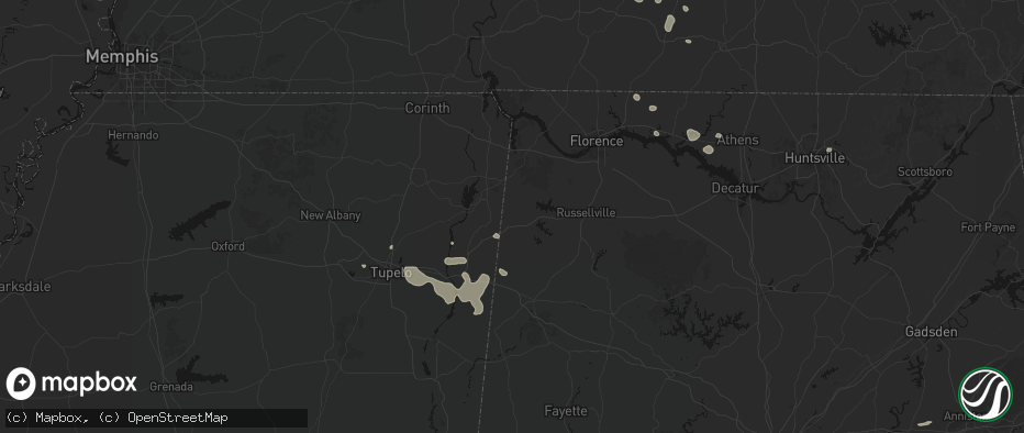 Hail map in Red Bay, AL on July 9, 2026