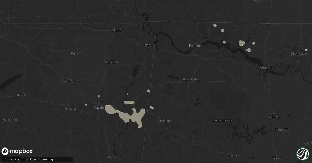 Hail map in Red Bay, AL on July 9, 2026