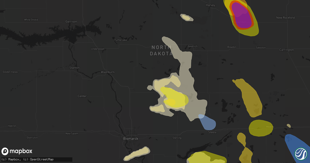 Hail map in Regan, ND on July 9, 2026