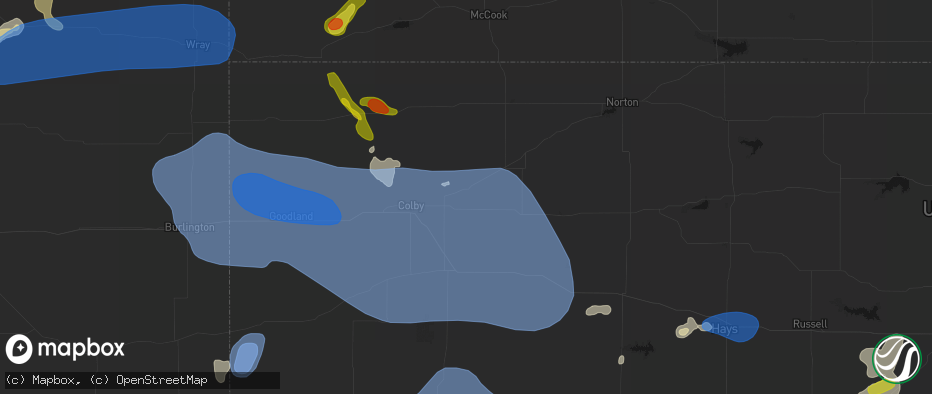 Hail map in Rexford, KS on July 9, 2026