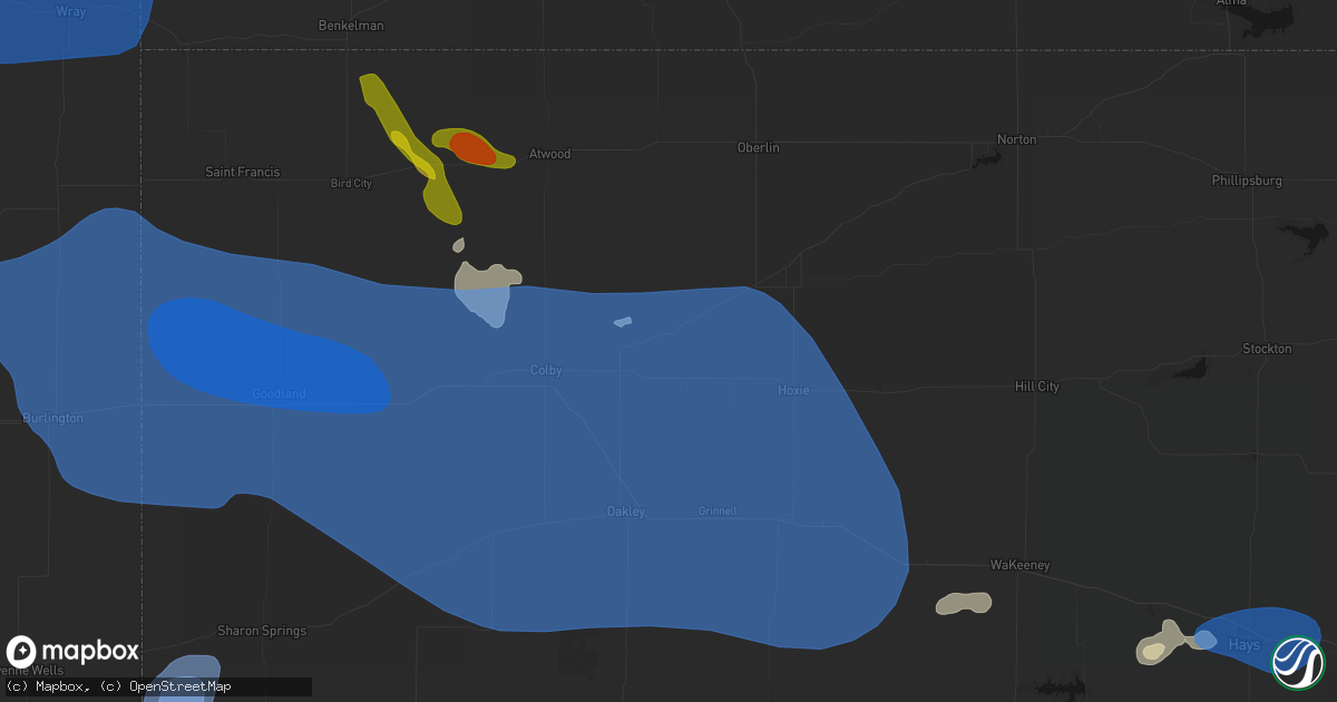 Hail map in Rexford, KS on July 9, 2026