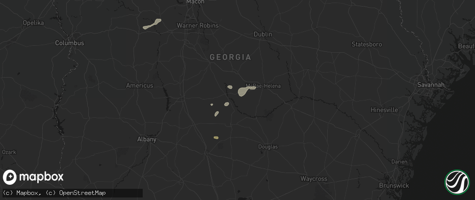 Hail map in Rhine, GA on July 9, 2026