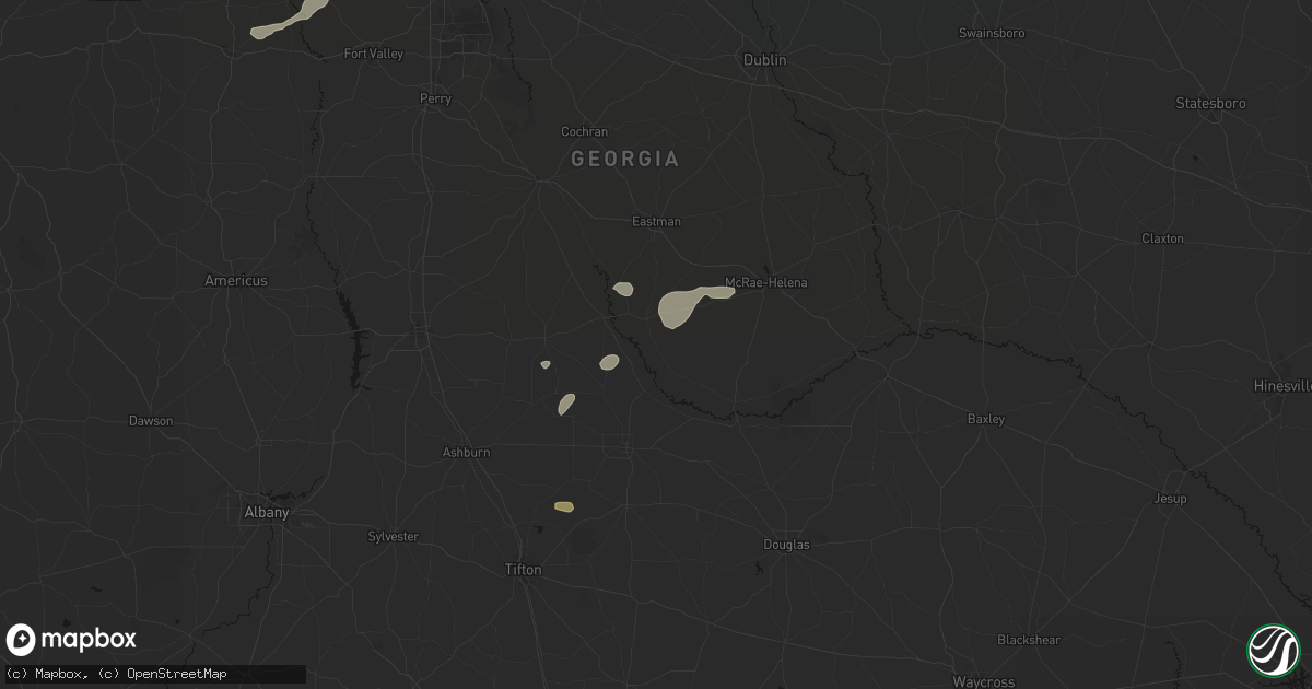 Hail map in Rhine, GA on July 9, 2026