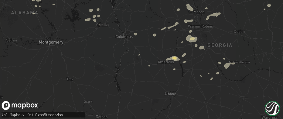 Hail map in Richland, GA on July 9, 2026