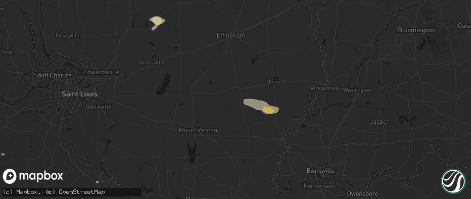Hail map in Rinard, IL on July 9, 2026