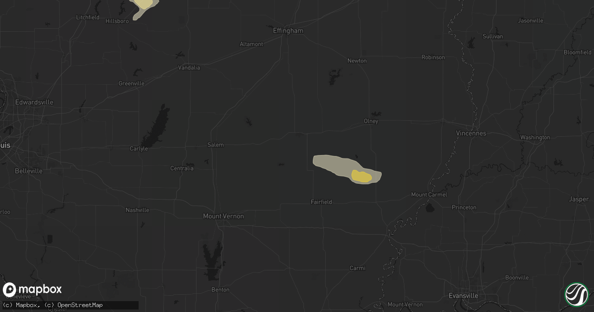 Hail map in Rinard, IL on July 9, 2026