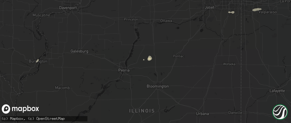 Hail map in Roanoke, IL on July 9, 2026