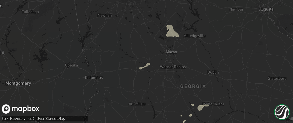 Hail map in Roberta, GA on July 9, 2026