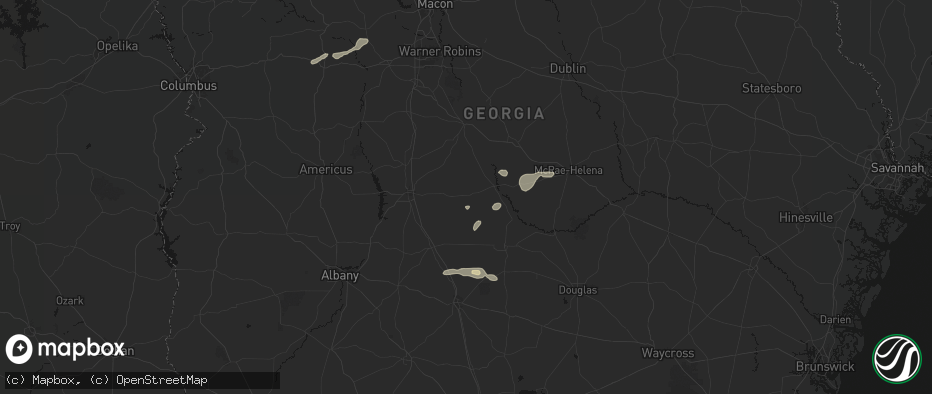 Hail map in Rochelle, GA on July 9, 2026