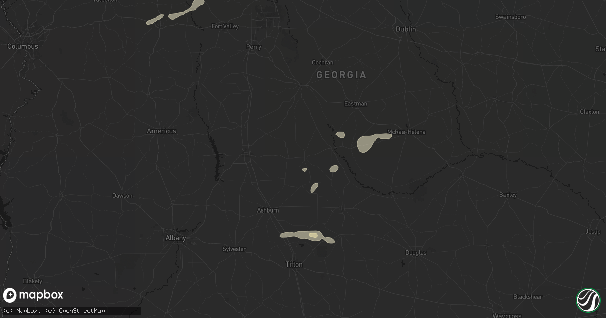 Hail map in Rochelle, GA on July 9, 2026