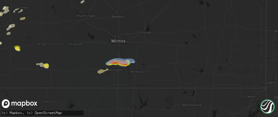 Hail map in Rock, KS on July 9, 2026