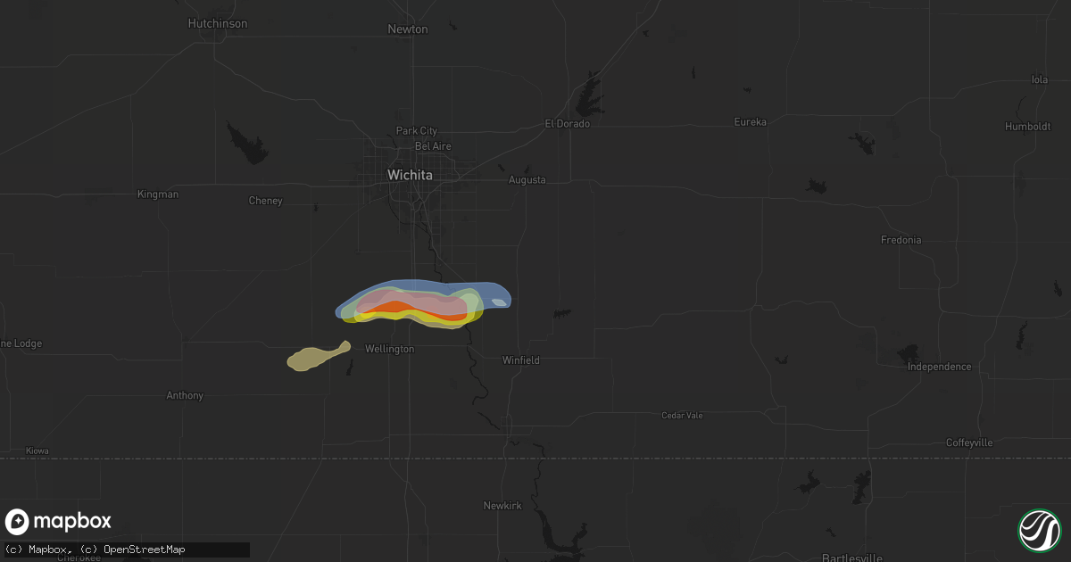 Hail map in Rock, KS on July 9, 2026