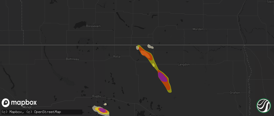 Hail map in Rocklake, ND on July 9, 2026