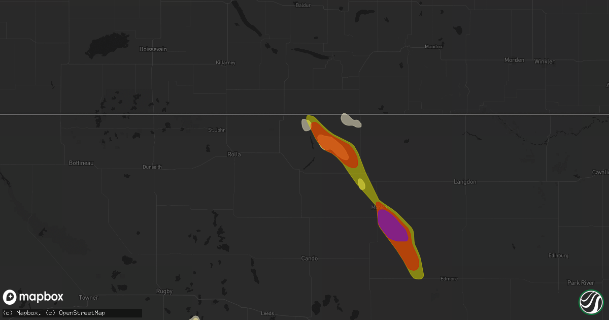 Hail map in Rocklake, ND on July 9, 2026