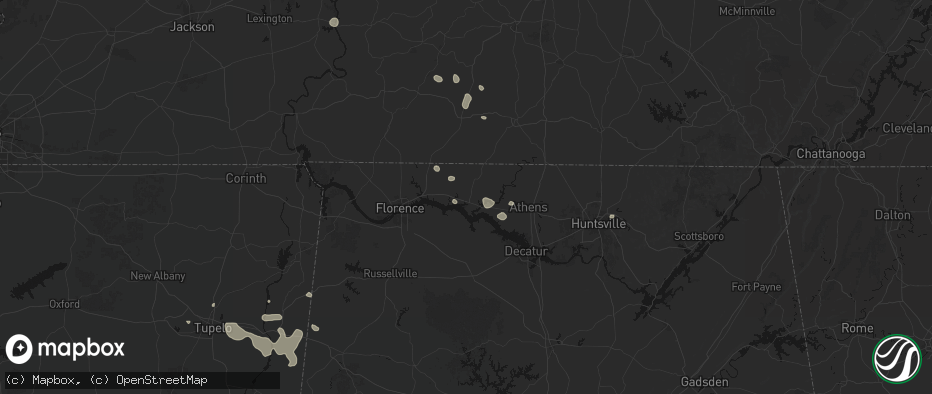 Hail map in Rogersville, AL on July 9, 2026