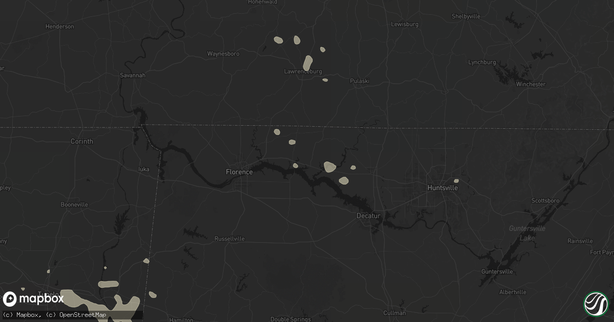 Hail map in Rogersville, AL on July 9, 2026