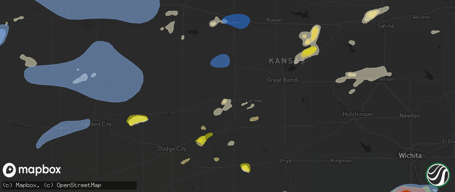 Hail map in Rozel, KS on July 9, 2026