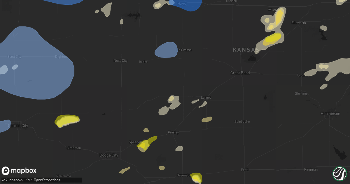 Hail map in Rozel, KS on July 9, 2026