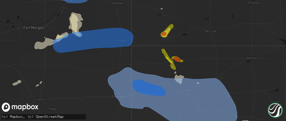 Hail map in Saint Francis, KS on July 9, 2026