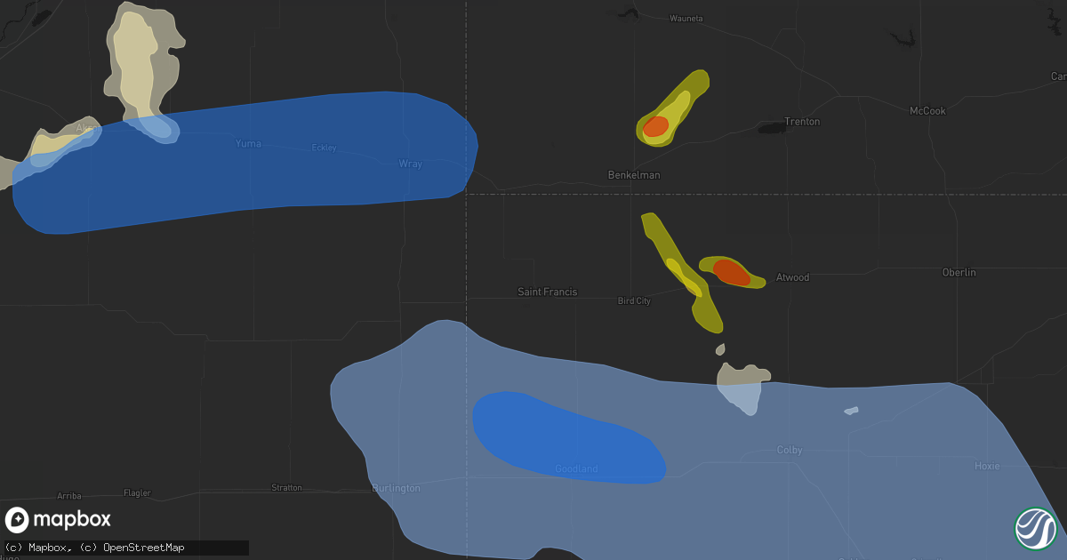 Hail map in Saint Francis, KS on July 9, 2026