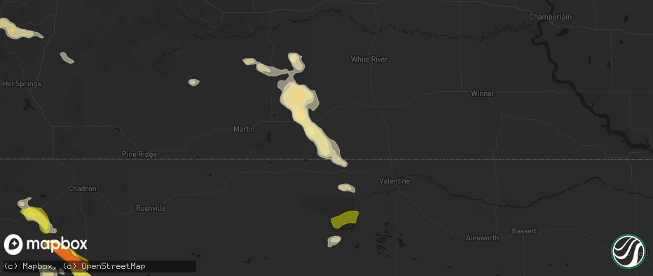 Hail map in Saint Francis, SD on July 9, 2026