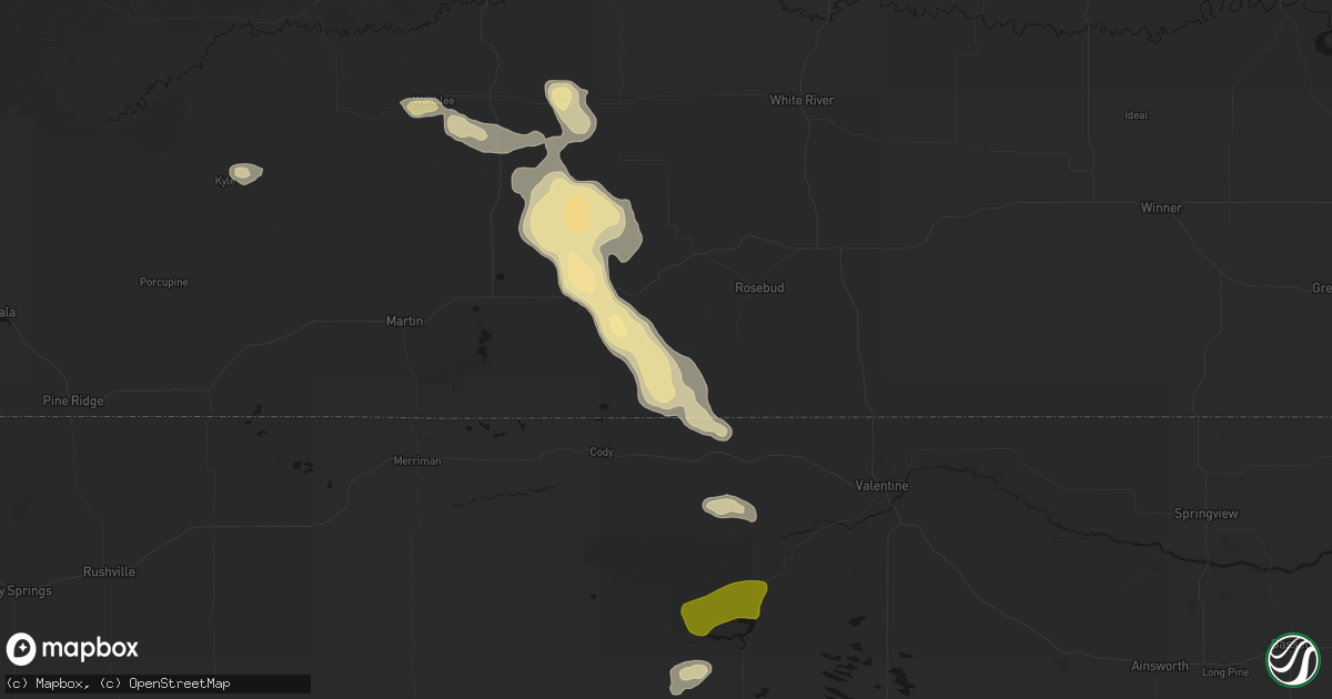 Hail map in Saint Francis, SD on July 9, 2026