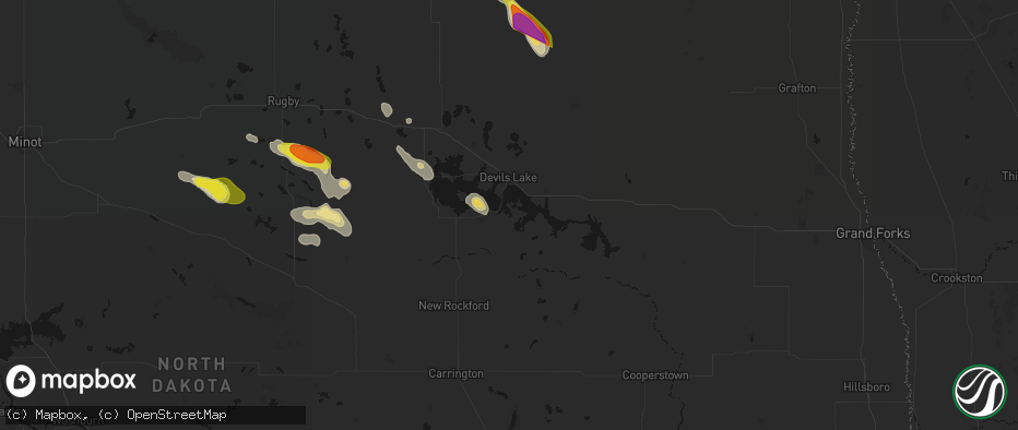 Hail map in Saint Michael, ND on July 9, 2026