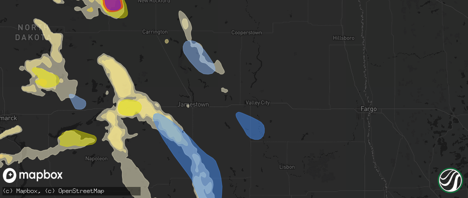 Hail map in Sanborn, ND on July 9, 2026
