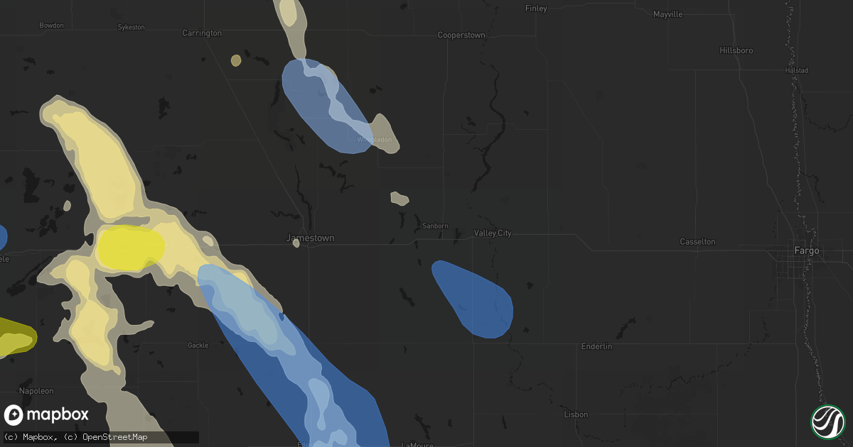 Hail map in Sanborn, ND on July 9, 2026