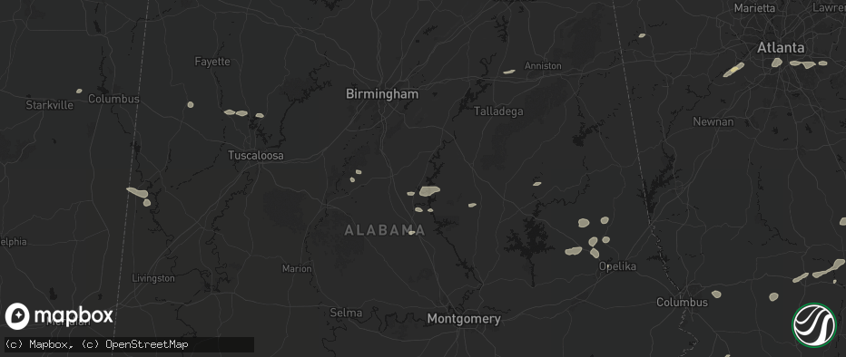 Hail map in Shelby, AL on July 9, 2026