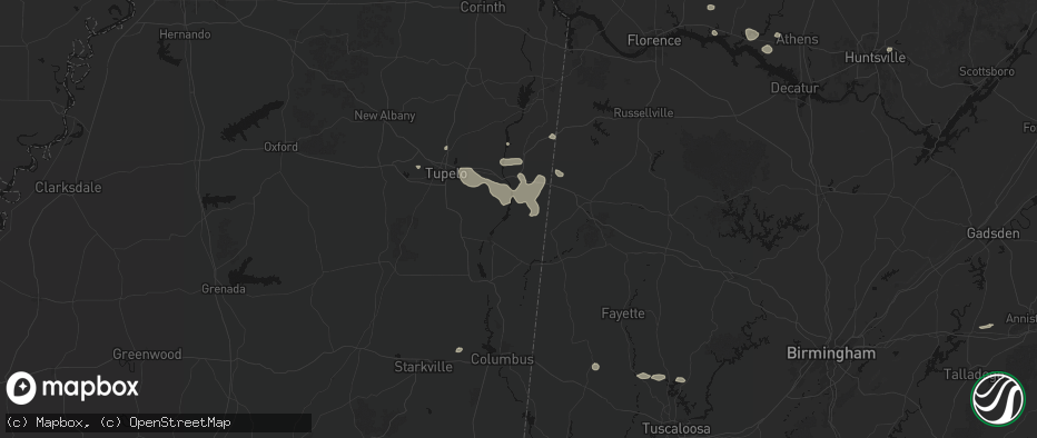 Hail map in Smithville, MS on July 9, 2026