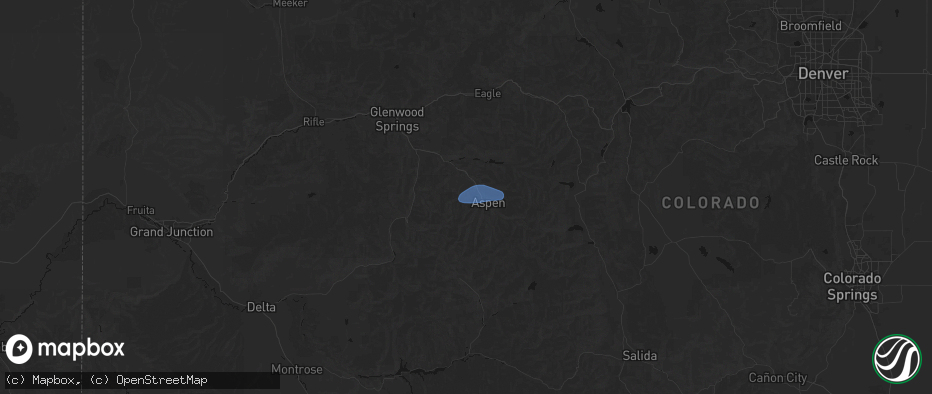 Hail map in Snowmass Village, CO on July 9, 2026