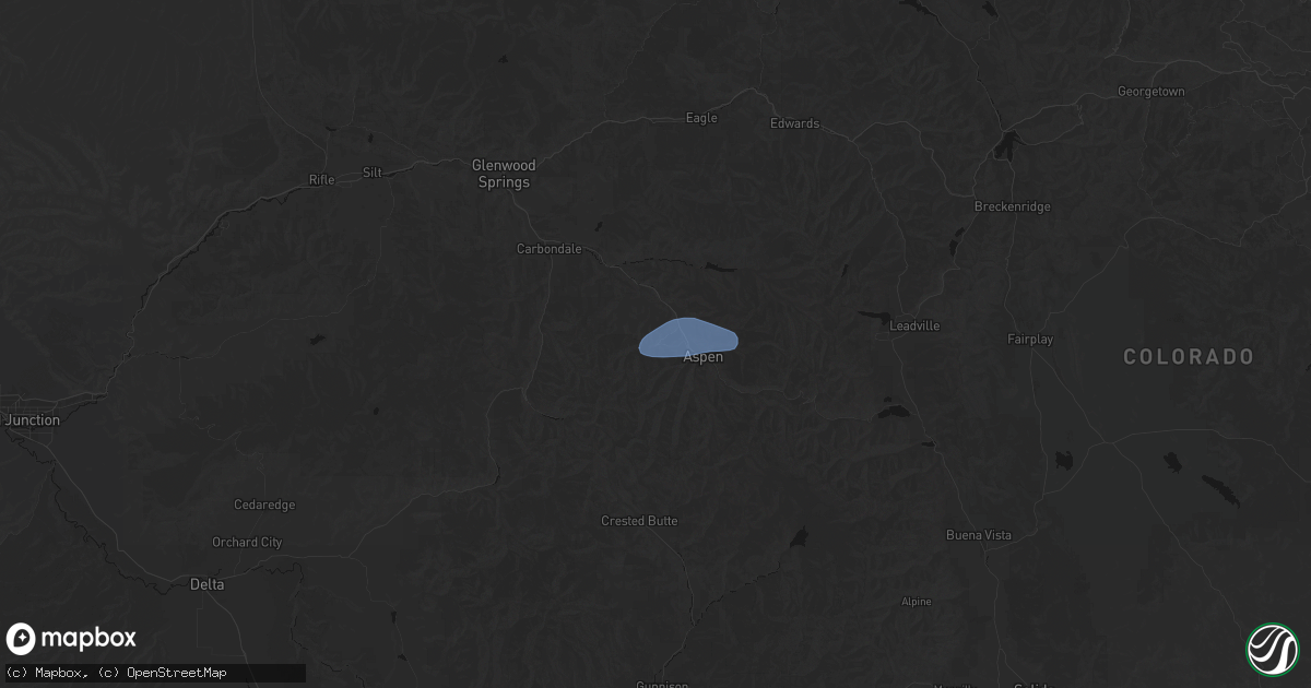 Hail map in Snowmass Village, CO on July 9, 2026
