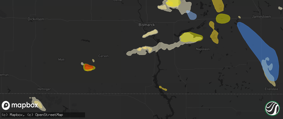 Hail map in Solen, ND on July 9, 2026