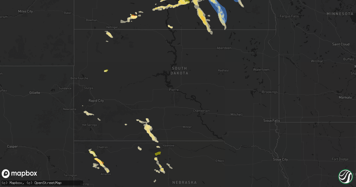 Hail map in South Dakota on July 9, 2026