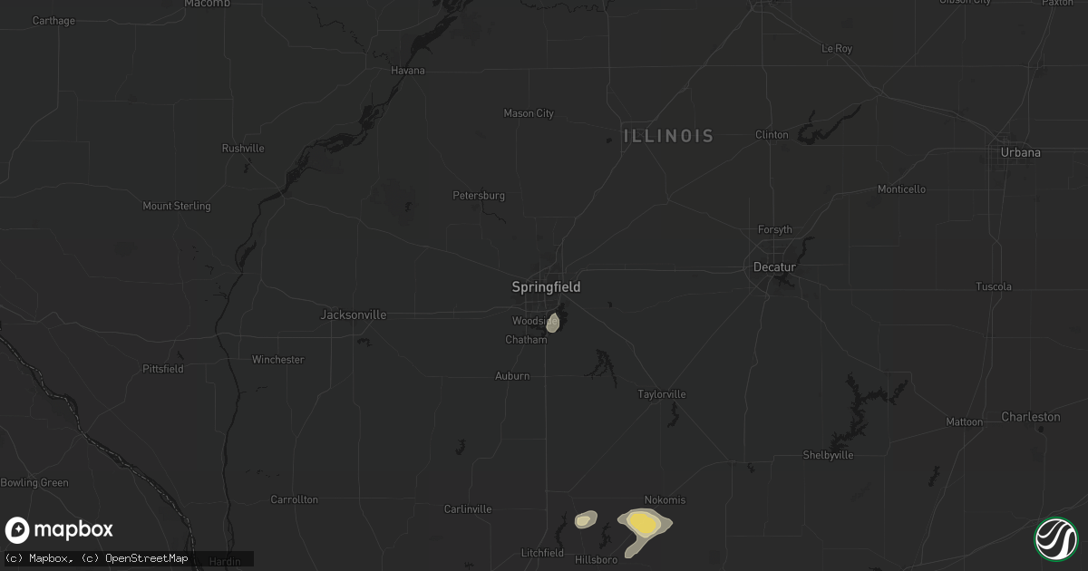 Hail map in Springfield, IL on July 9, 2026