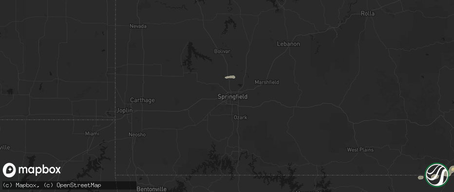 Hail map in Springfield, MO on July 9, 2026