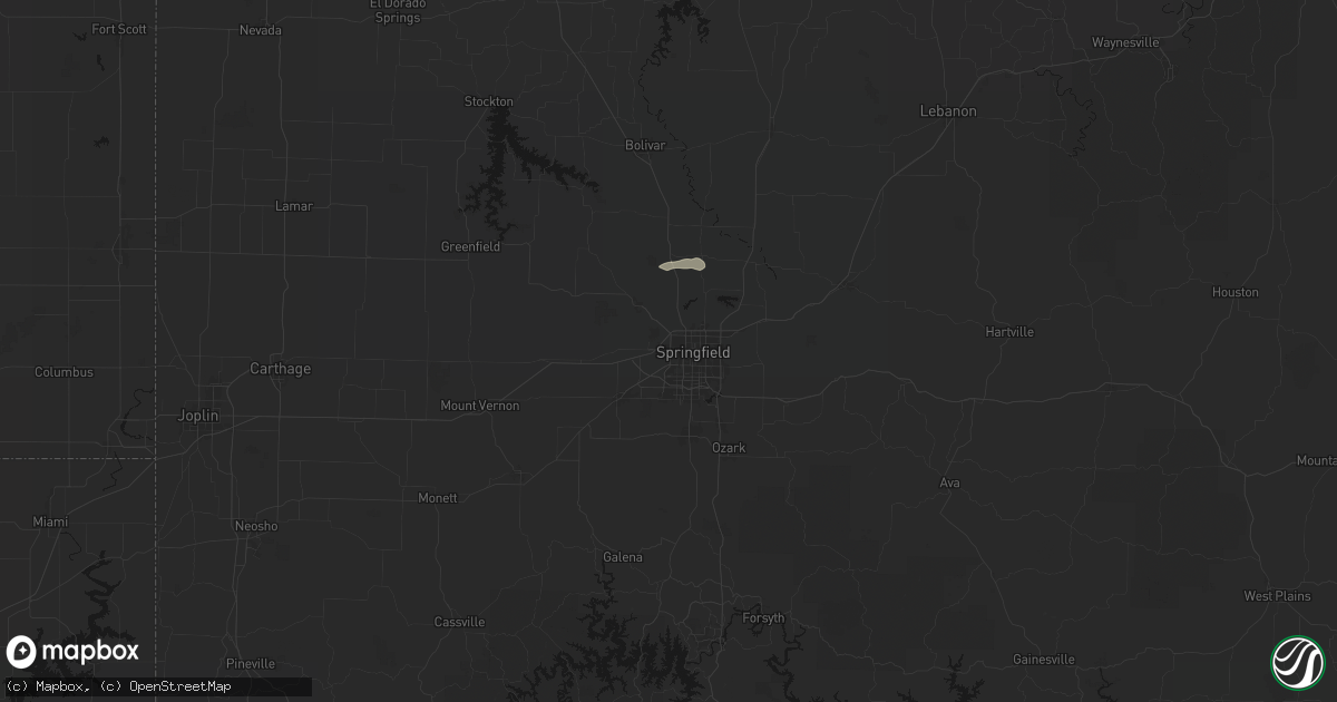 Hail map in Springfield, MO on July 9, 2026